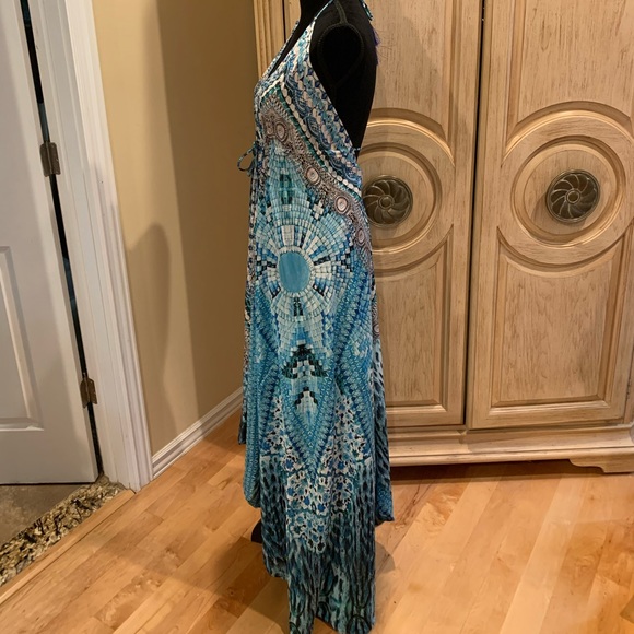 True Colors La Moda embellished High-Low Halter Low Back Maxi Dress NWT - Picture 3 of 5